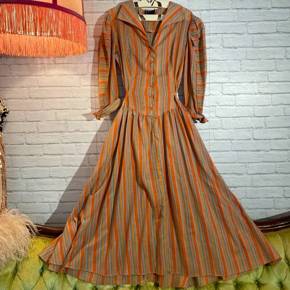 💔SOLD💔VINTAGE Dress RAGTIME Multicolor Corset Tie Back Cottagecore 60s 70s S/M